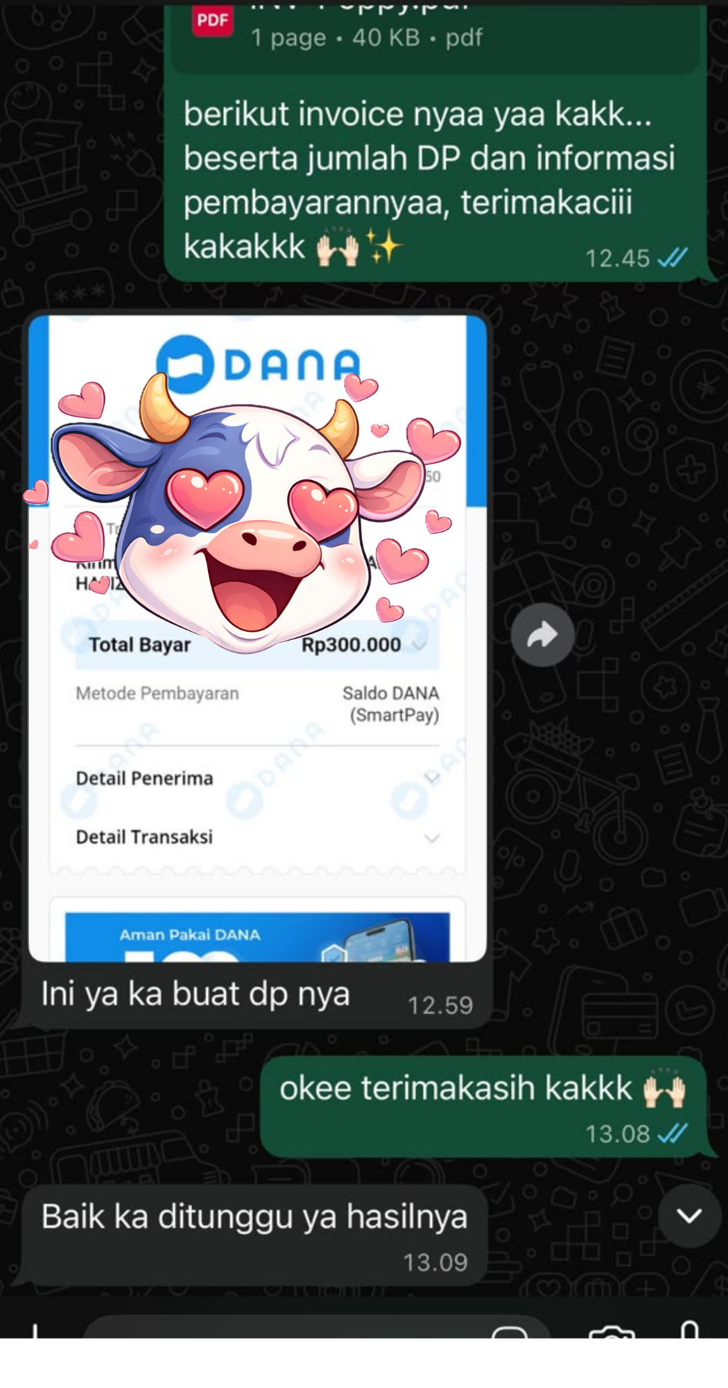 Bukti transfer DP via DANA Rp300.000